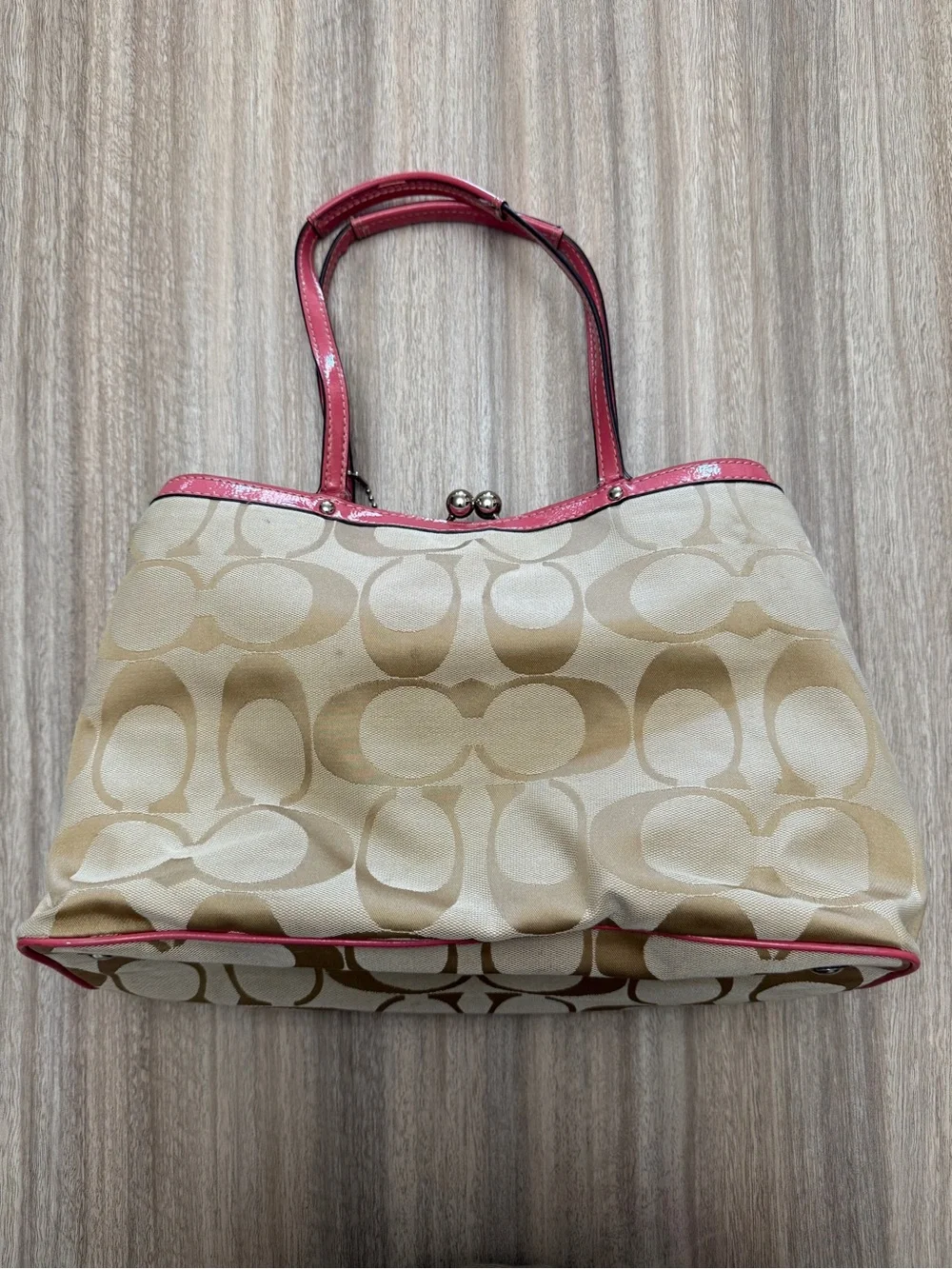 Y2K Coach Carryall Satchel Bag in Signature Canvas Khaki and Pink F19190